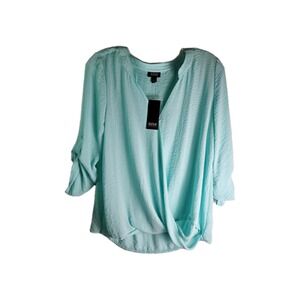 A.n.a Aqua Splash Blue Size Medium 3/4 Sleeve High-Low Crossover Blouse